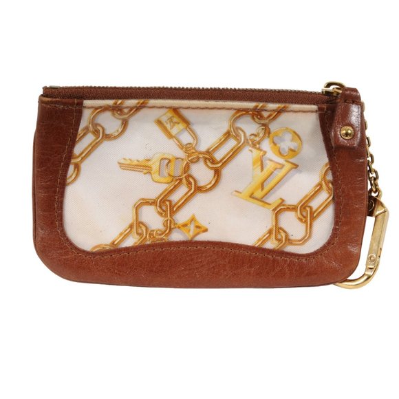 Louis Vuitton LV Logo Monogram Charm Coin Purse Brown Leather Gold Belt Clip - Picture 4 of 10